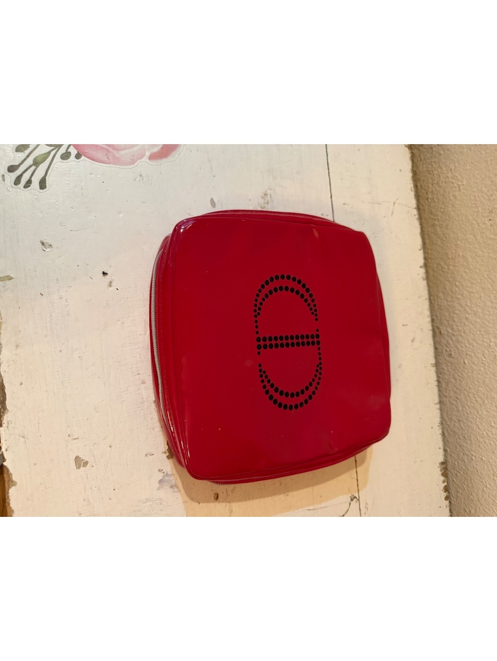 Red Dior Cosmetic Makeup Bag with Black Interior Pockets